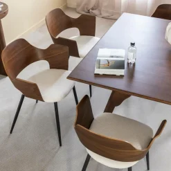 Chaise<Made in Meubles Chaise en bois foncé et tissu écru Florence (lot de 2)