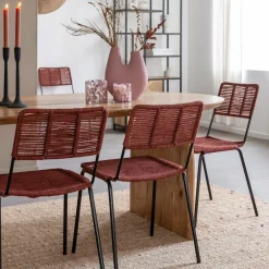 Chaise<Made in Meubles Chaise en métal et corde rouge Emilia (lot de 2)