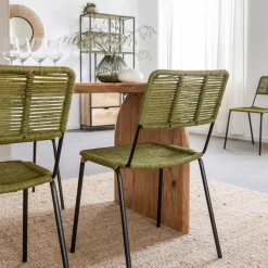 Chaise<Made in Meubles Chaise en métal et corde verte Emilia (lot de 2)