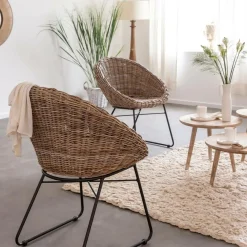 Chaise<Made in Meubles Chaise en rotin et métal Amael (lot de 2)