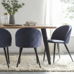 Chaise<Made in Meubles Chaise en tissu bleu marine et métal Jasmine (lot de 2)