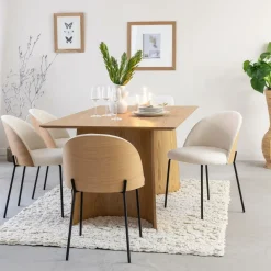 Chaise<Made in Meubles Chaise en tissu bouclette écru clair et métal Nyssa (lot de 2)