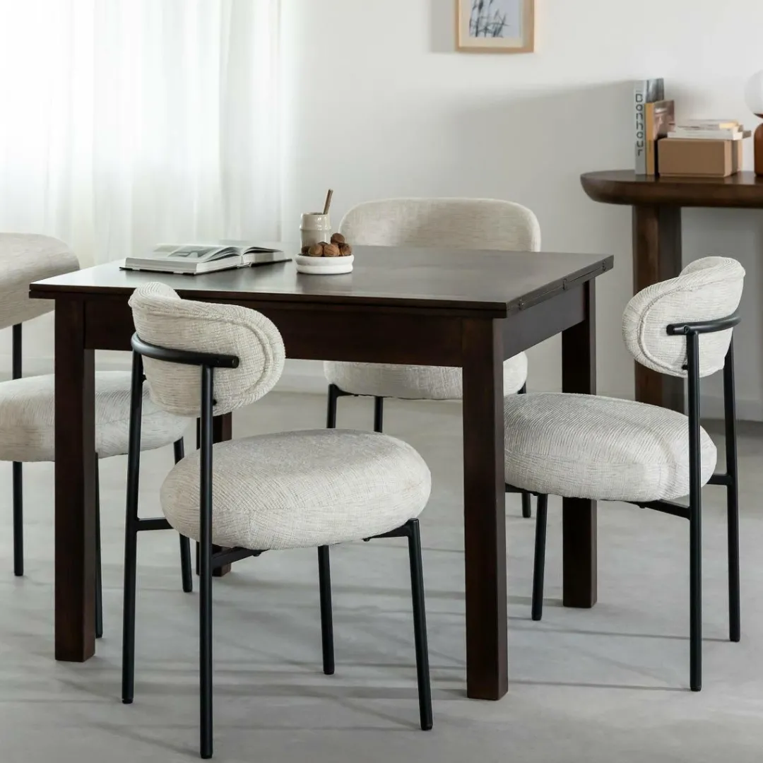 Chaise<Made in Meubles Chaise en tissu écru et pieds en métal noir Janis (lot de 2)