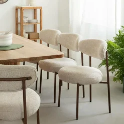 Chaise<Made in Meubles Chaise en tissu écru et pieds en métal effet bois Janis (lot de 2)