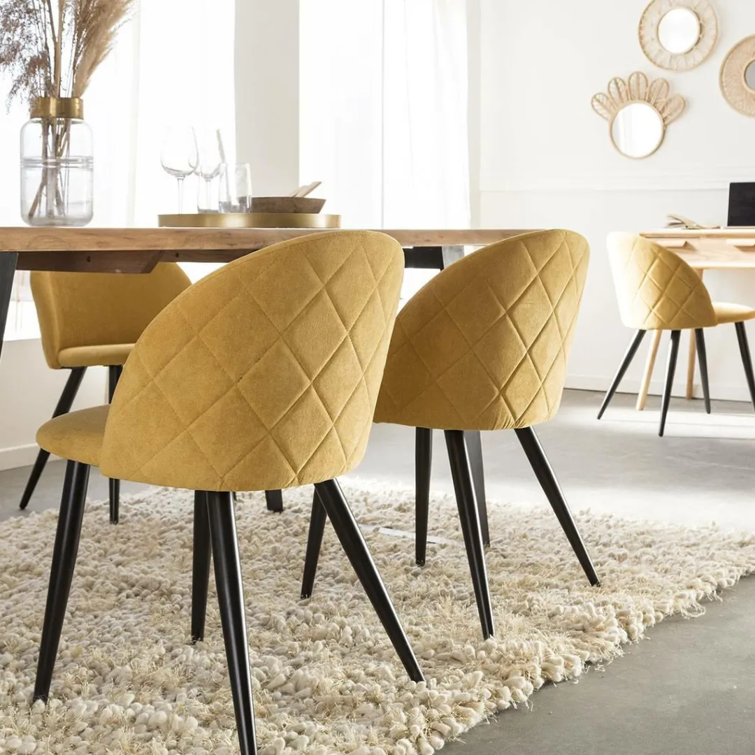 Chaise<Made in Meubles Chaise en tissu jaune moutarde et métal Jasmine (lot de 2)