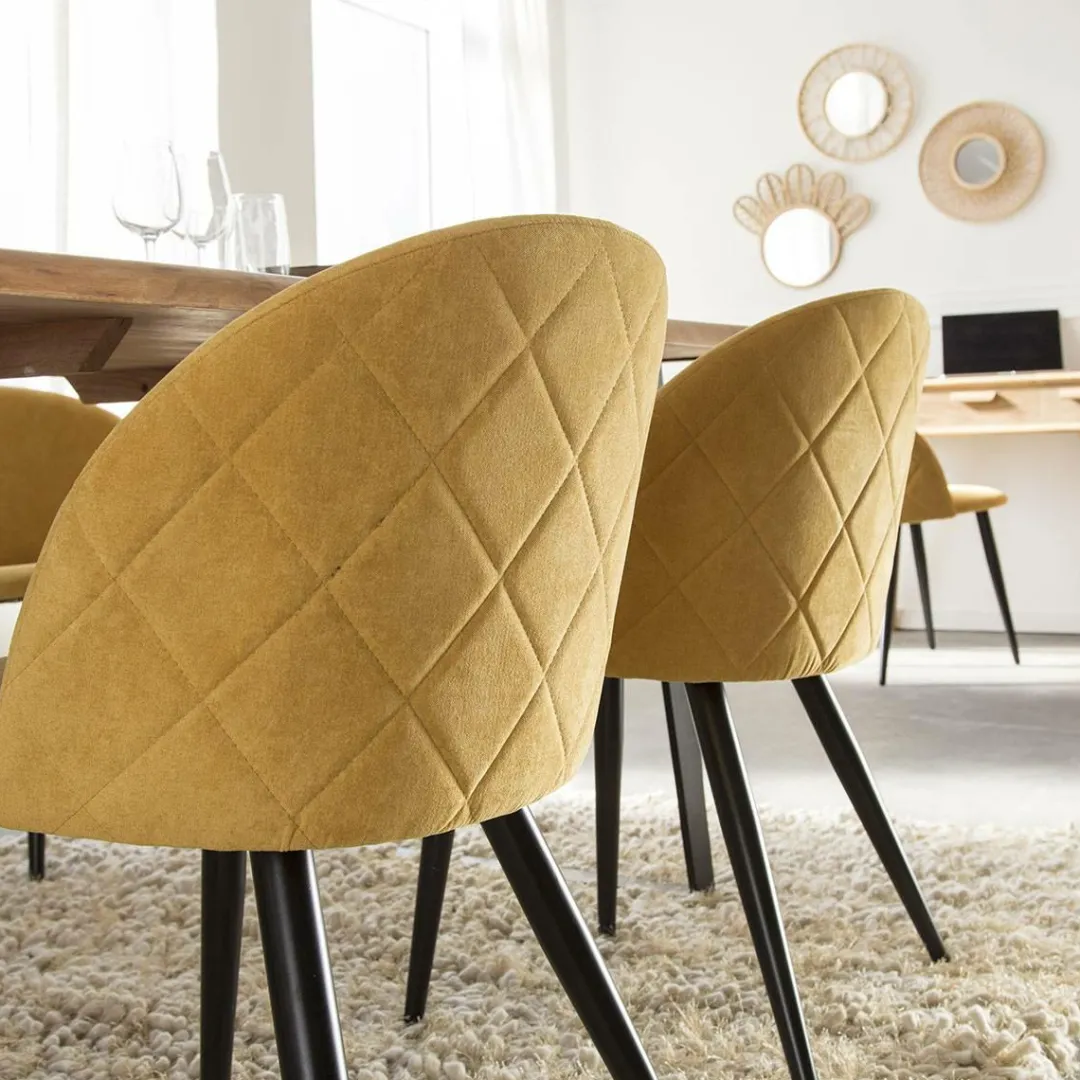 Chaise<Made in Meubles Chaise en tissu jaune moutarde et métal Jasmine (lot de 2)