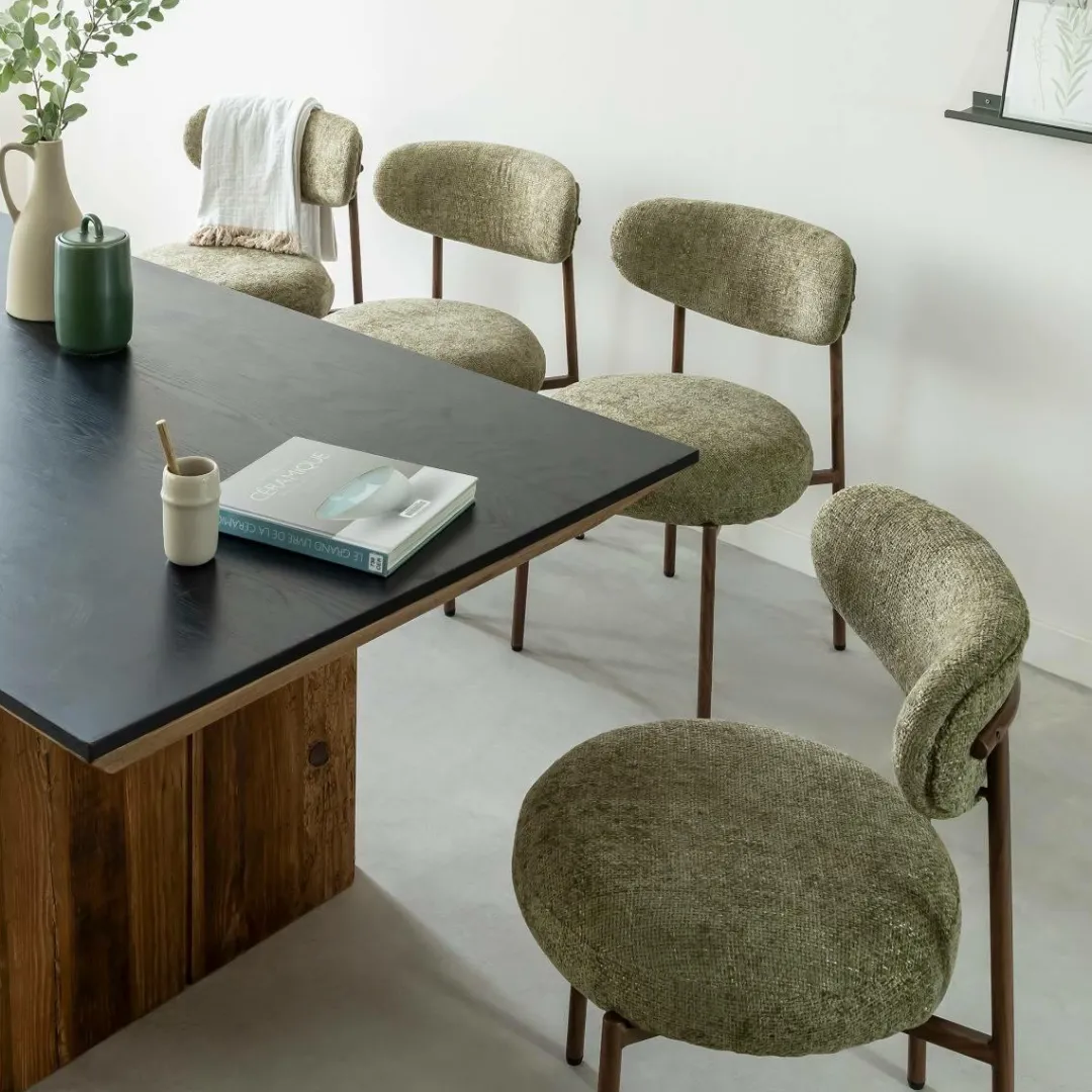 Chaise<Made in Meubles Chaise en tissu vert et métal effet bois Janis (lot de 2)