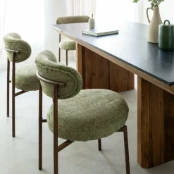 Chaise<Made in Meubles Chaise en tissu vert et métal effet bois Janis (lot de 2)