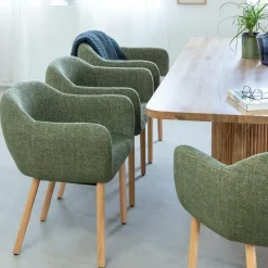 Chaise<Made in Meubles Chaise en tissu vert et pieds en bois Solène (lot de 2)