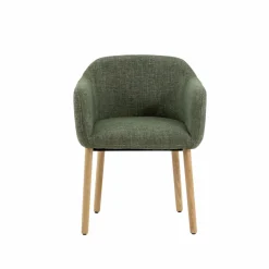Chaise<Made in Meubles Chaise en tissu vert et pieds en bois Solène (lot de 2)