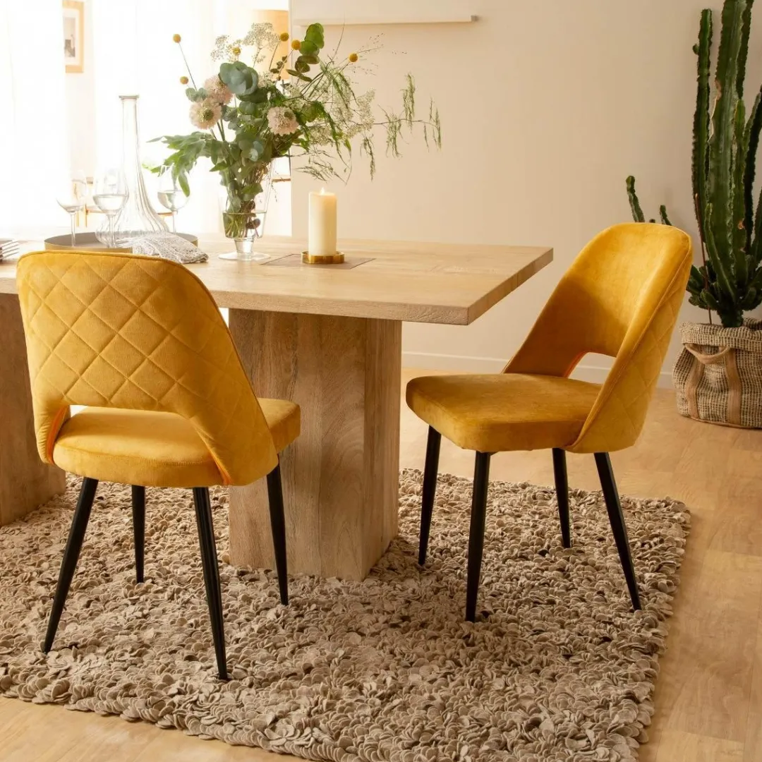 Chaise<Made in Meubles Chaise en velours moutarde Rumba (lot de 2)