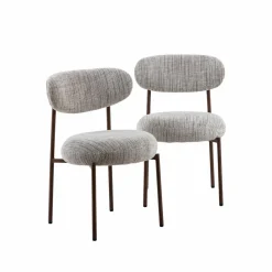 Chaise<Made in Meubles Chaise tissu écru chiné taupe pieds métal effet bois Janis (lot de 2)