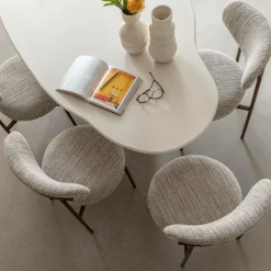 Chaise<Made in Meubles Chaise tissu écru chiné taupe pieds métal effet bois Janis (lot de 2)