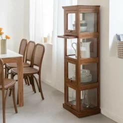 Vitrine<Made in Meubles Colonne vitrée en bois de manguier Remick