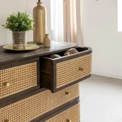 Commode<Made in Meubles Commode 4 tiroirs en bois de manguier et cannage Soren