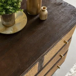 Commode<Made in Meubles Commode 4 tiroirs en bois de manguier et cannage Soren