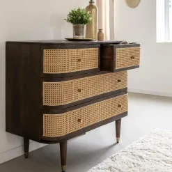 Commode<Made in Meubles Commode 4 tiroirs en bois de manguier et cannage Soren