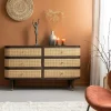 Commode<Made in Meubles Commode 6 tiroirs en bois de manguier et cannage Soren