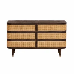 Commode<Made in Meubles Commode 6 tiroirs en bois de manguier et cannage Soren