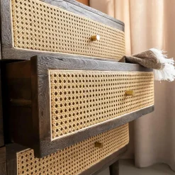 Commode<Made in Meubles Commode 6 tiroirs en bois de manguier et cannage Soren