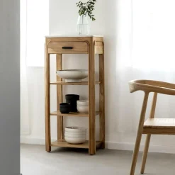 Table Console<Made in Meubles Console avec tiroir en bois d'acacia et marbre Emyr