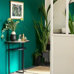 Table Console<Made in Meubles Console demi-lune en marbre blanc et métal Marceau