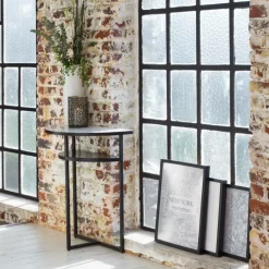 Table Console<Made in Meubles Console demi-lune en marbre blanc et métal Marceau