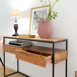 Table Console<Made in Meubles Console en bois d'acacia et métal Etienne