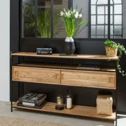 Table Console<Made in Meubles Console en bois d'acacia et métal Montréal