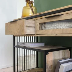 Table Console<Made in Meubles Console en bois de manguier et métal Héloïse