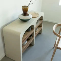 Table Console<Made in Meubles Console en bois effet béton et bois d'acacia Dalva