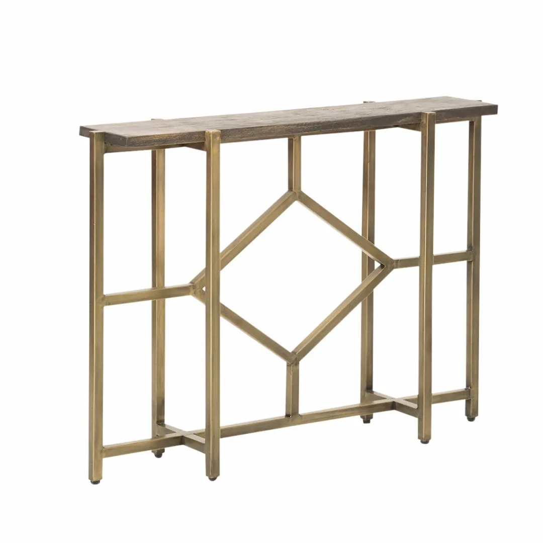 Table Console<Made in Meubles Console en manguier et métal doré Valérie