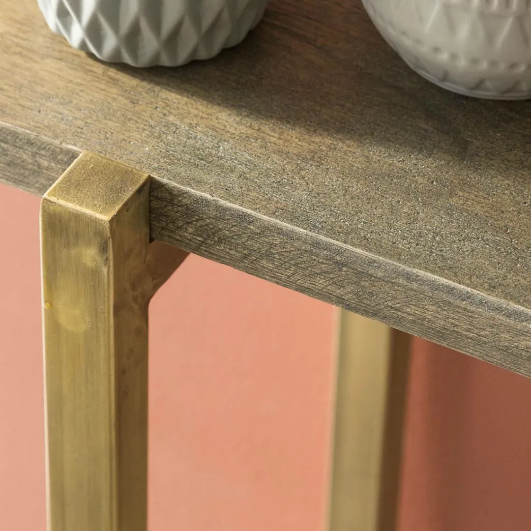 Table Console<Made in Meubles Console en manguier et métal doré Valérie