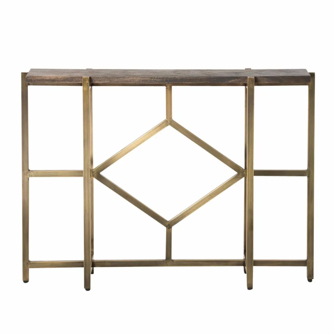 Table Console<Made in Meubles Console en manguier et métal doré Valérie