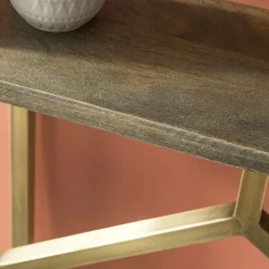 Table Console<Made in Meubles Console en manguier et métal doré Valérie