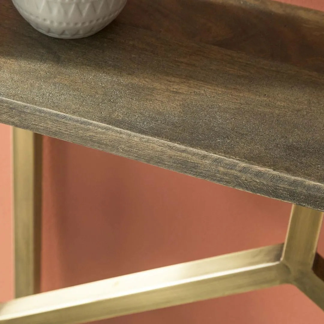 Table Console<Made in Meubles Console en manguier et métal doré Valérie