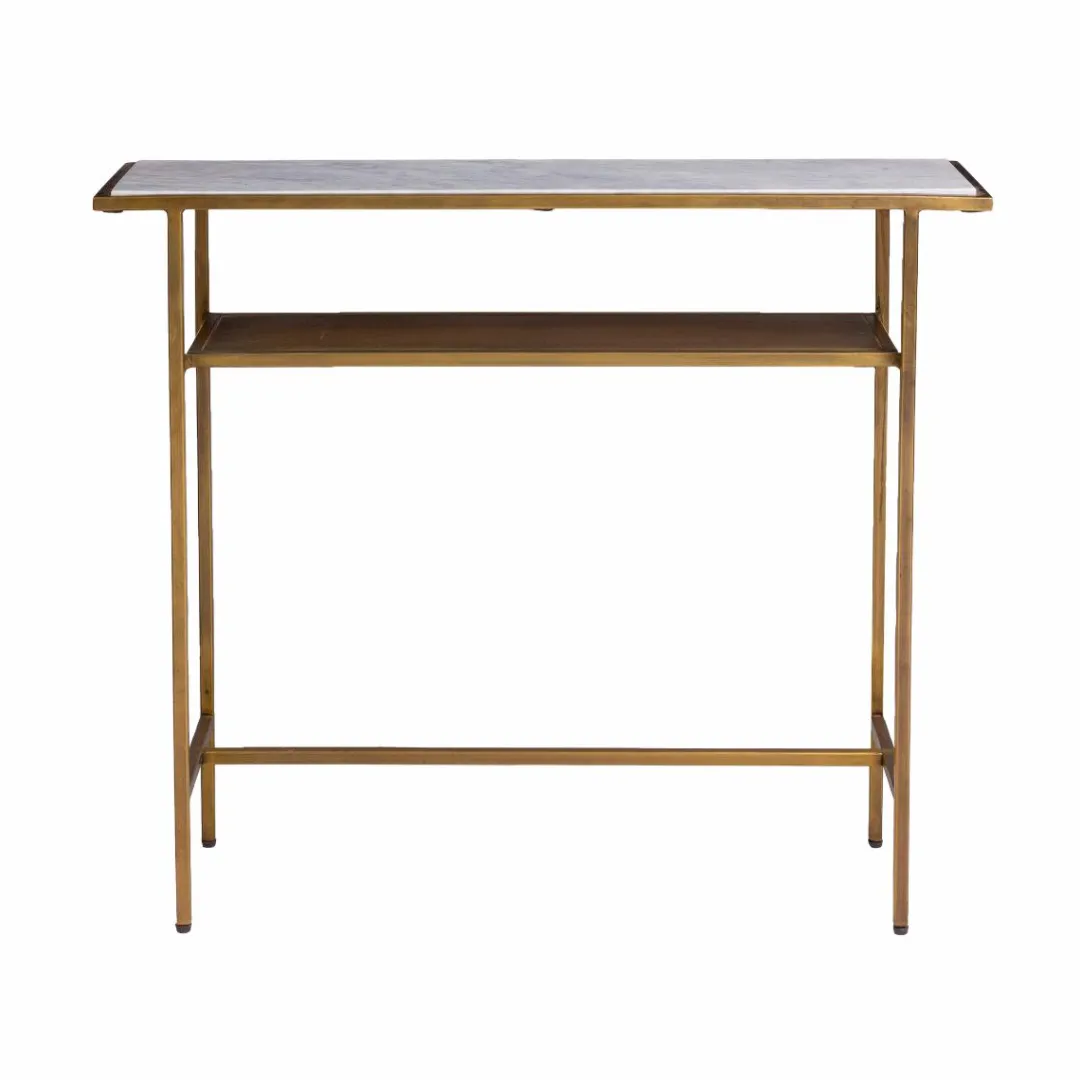 Table Console<Made in Meubles Console en métal doré et marbre Timéo