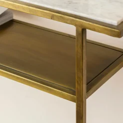 Table Console<Made in Meubles Console en métal doré et marbre Timéo
