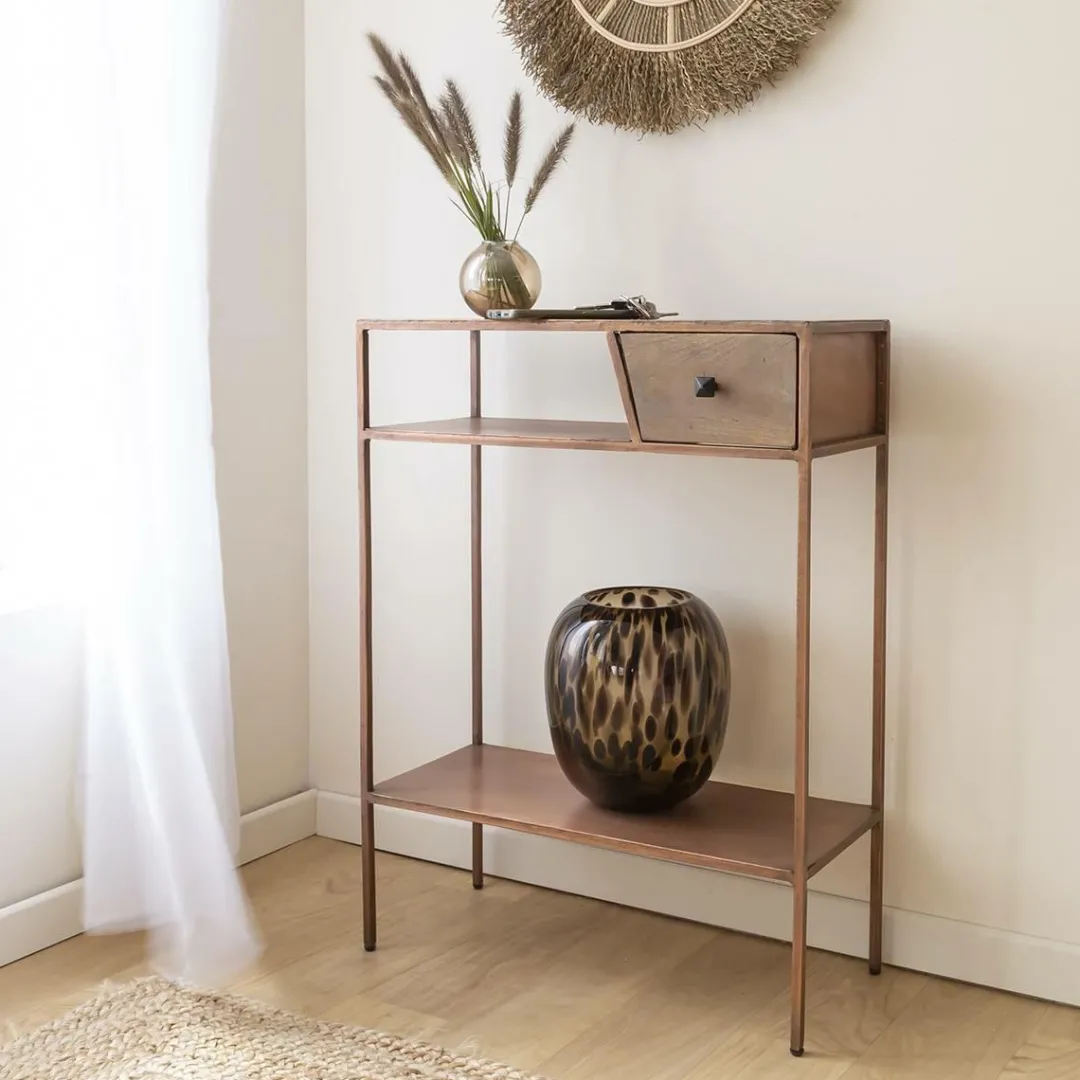 Table Console<Made in Meubles Console en métal effet cuivre Lima
