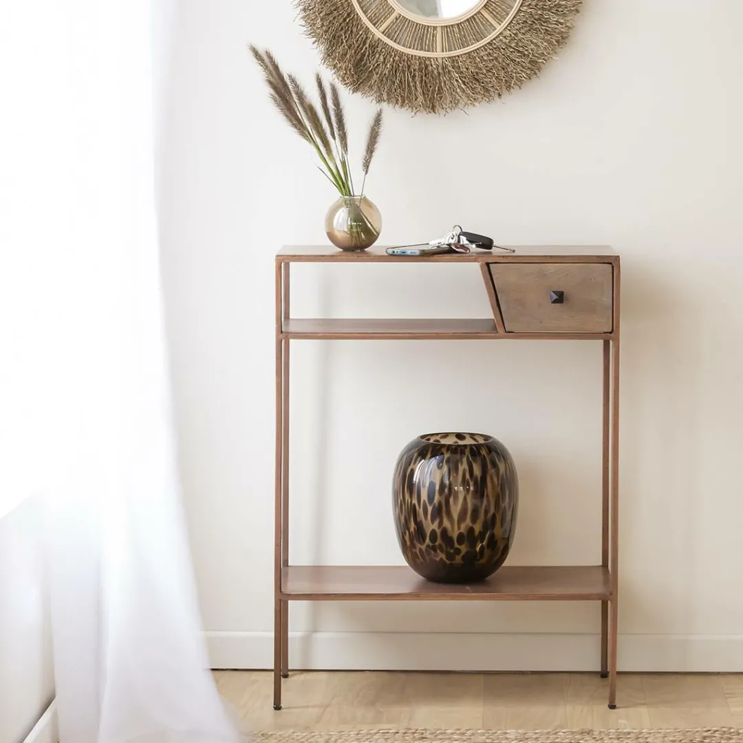 Table Console<Made in Meubles Console en métal effet cuivre Lima