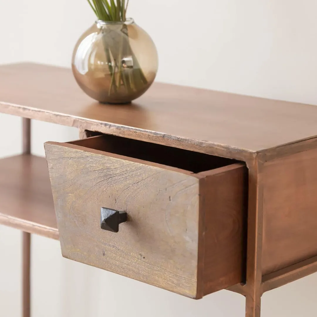 Table Console<Made in Meubles Console en métal effet cuivre Lima