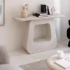 Table Console<Made in Meubles Console pied central en bois effet béton blanc Danaé