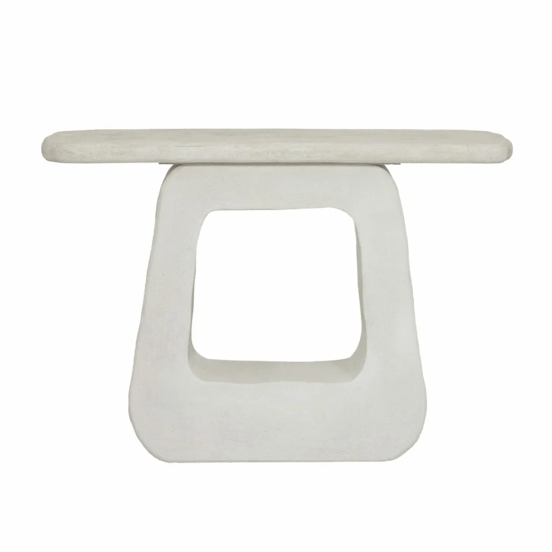 Table Console<Made in Meubles Console pied central en bois effet béton blanc Danaé