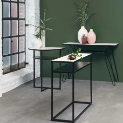 Table Console<Made in Meubles Console pieds compas en marbre blanc et métal Marceau