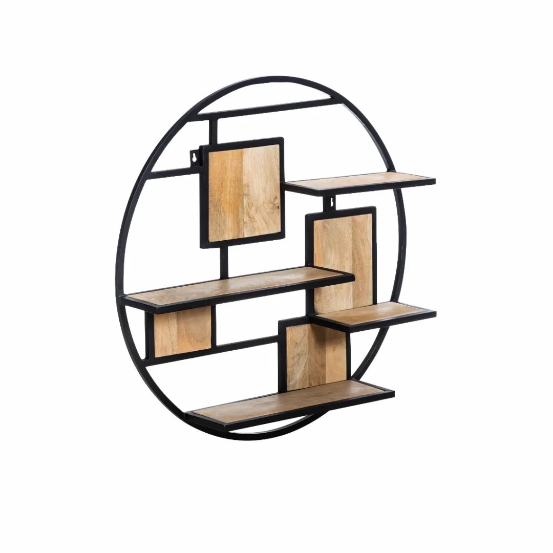 Etagère<Made in Meubles Etagère ronde en bois de manguier et métal Noam