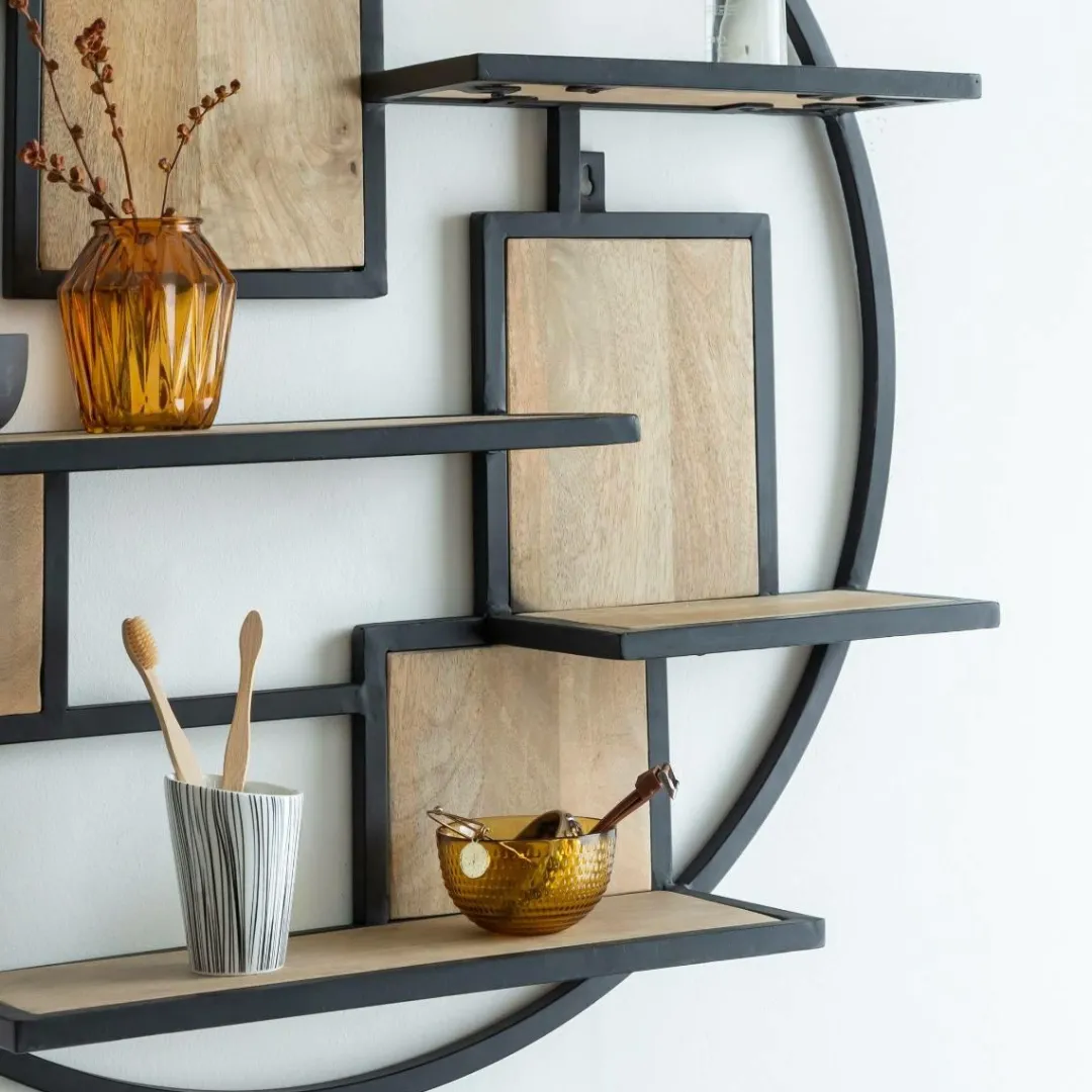 Etagère<Made in Meubles Etagère ronde en bois de manguier et métal Noam