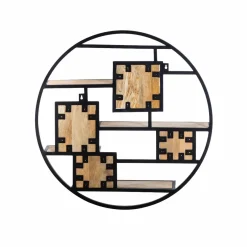 Etagère<Made in Meubles Etagère ronde en bois de manguier et métal Noam