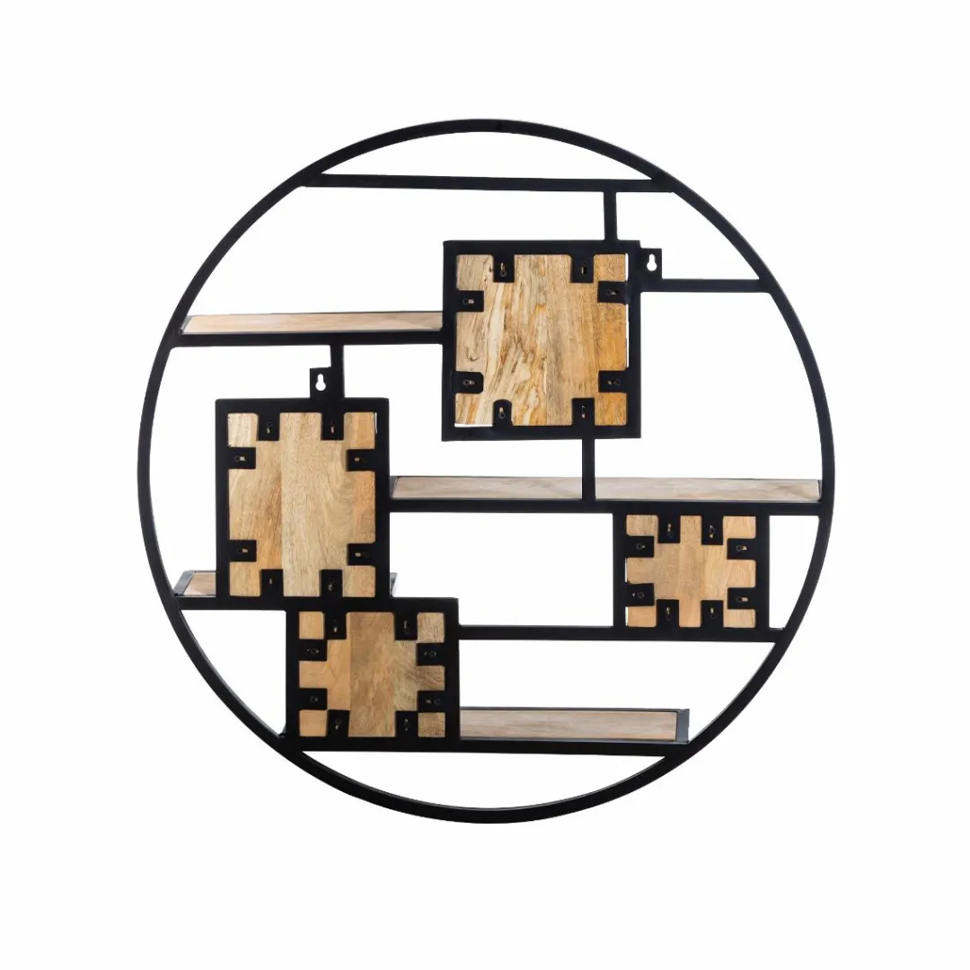 Etagère<Made in Meubles Etagère ronde en bois de manguier et métal Noam