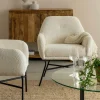 Fauteuil<Made in Meubles Fauteuil blanc en tissu bouclette Amandine