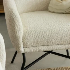 Fauteuil<Made in Meubles Fauteuil blanc en tissu bouclette Amandine